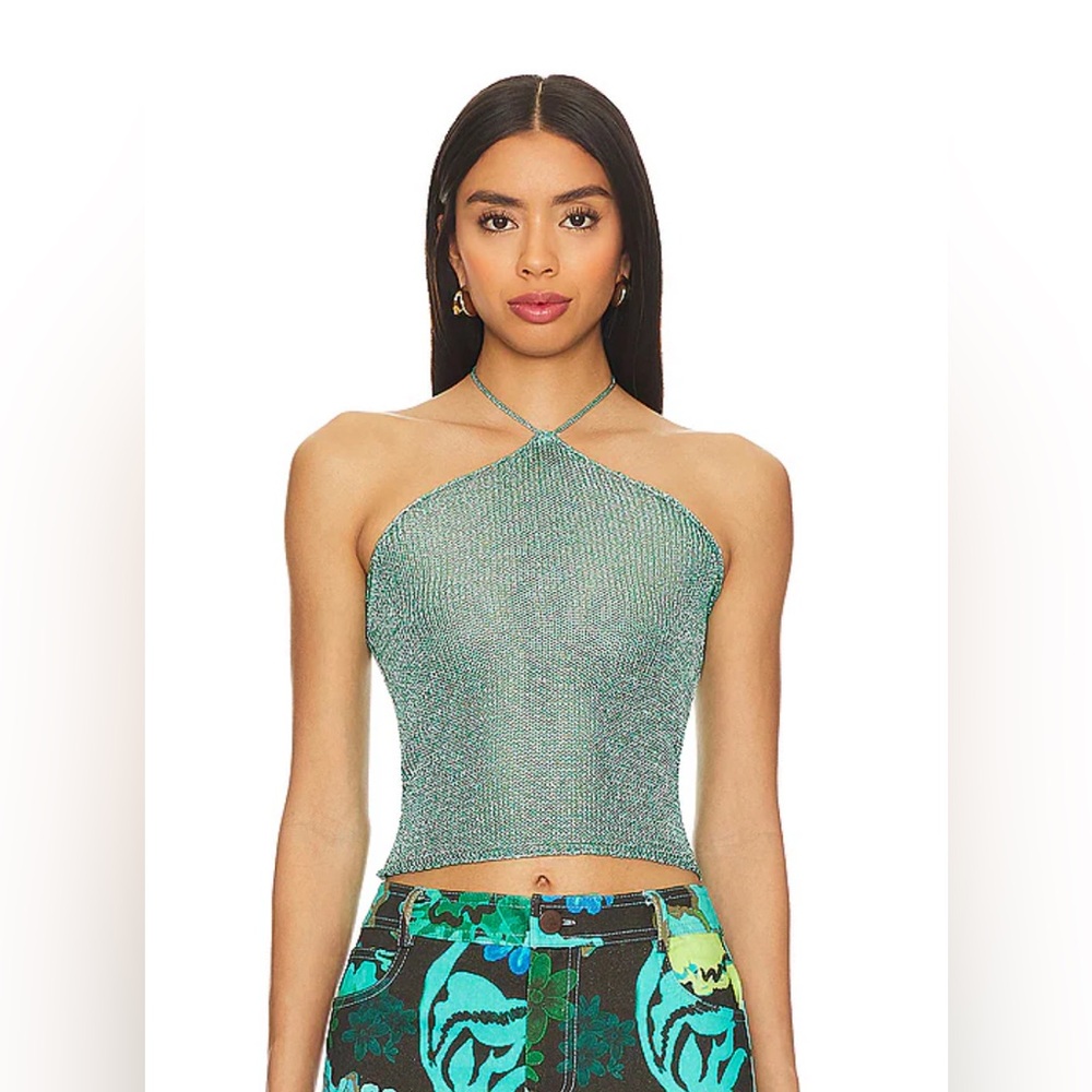 Superdown Jem Halter Top Metallic Teal Mesh Festival Summer Event